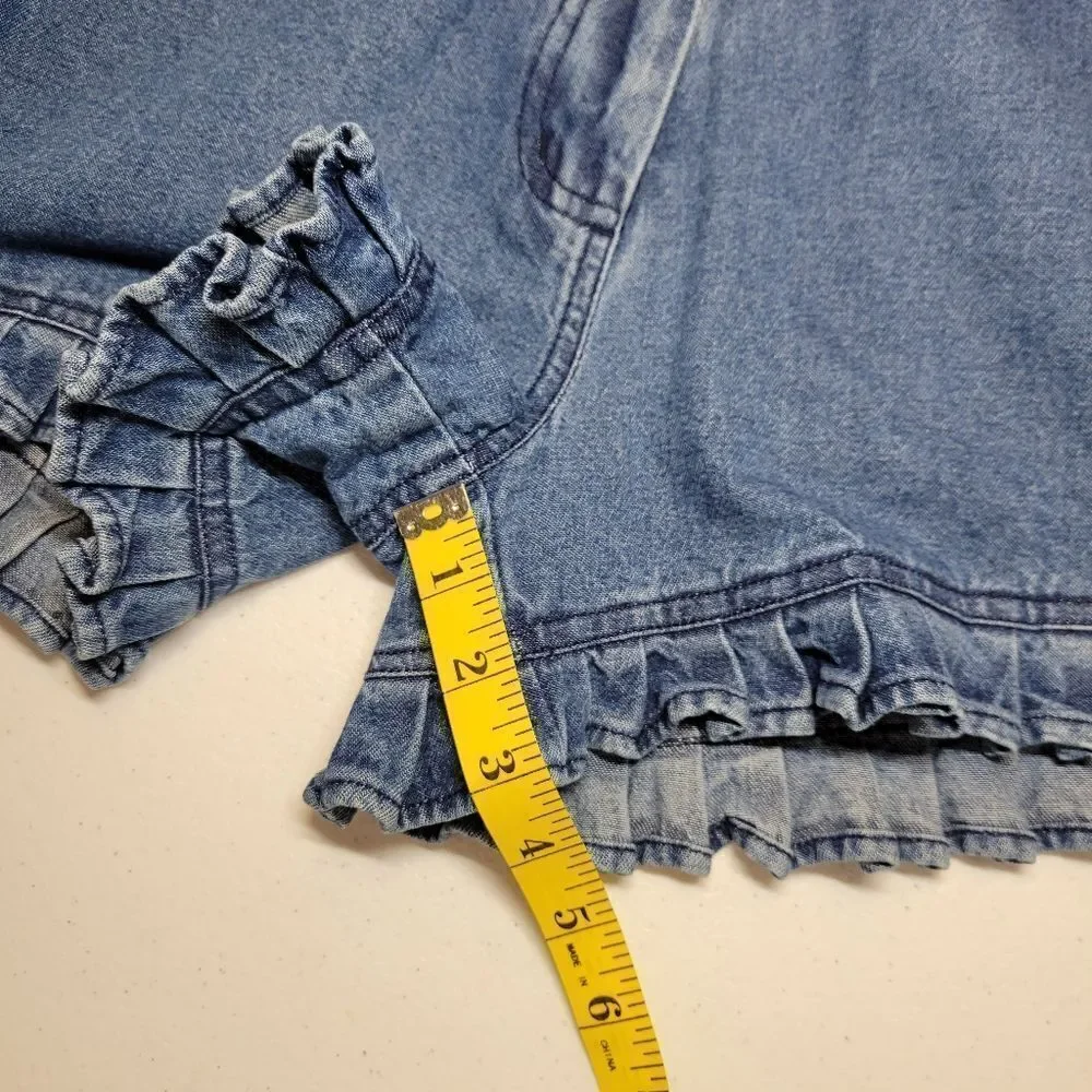 Newport News Vintage 90s Denim Ruffle Hem Women's Blue Jean Shorts High Rise Mom